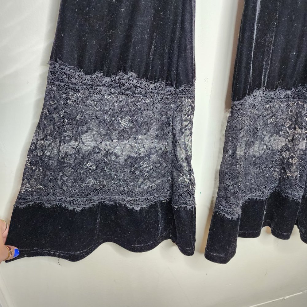 Killstar Nova Black Velour Velvet & Lace Super Flare Bell Bottoms Pull On, sz XS - Picture 4 of 7
